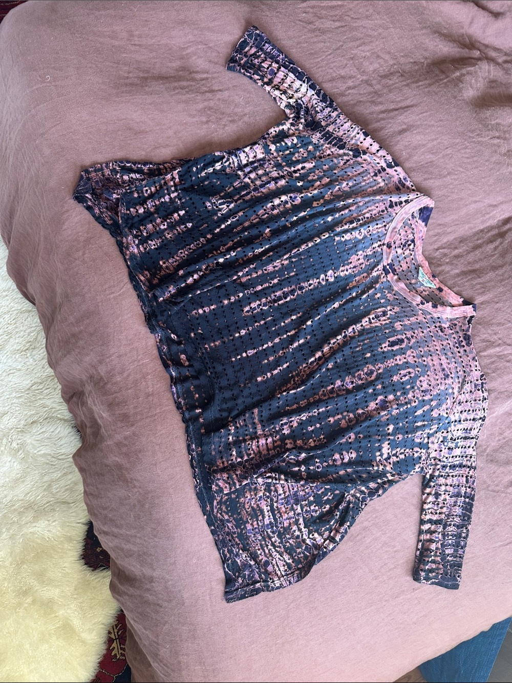 Unique oversized Tie-Dye Terracotta & Black cutout Tunic Top Boxy Boho & baggy
